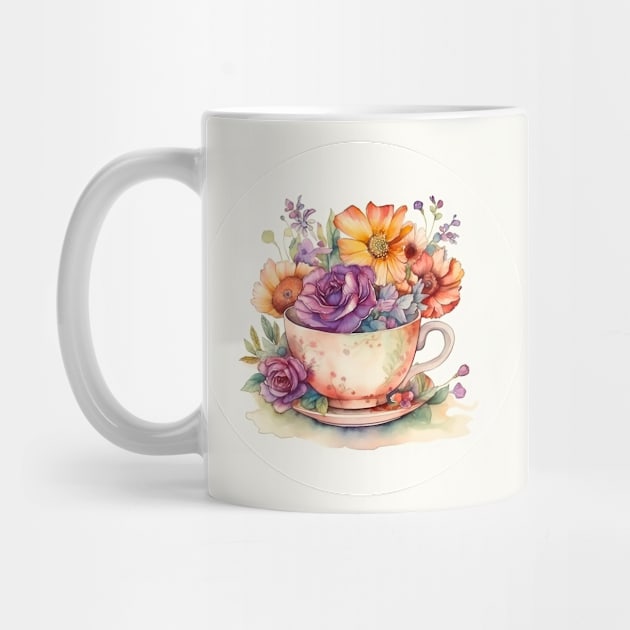 Whimsical Teacup with Flowers by get2create